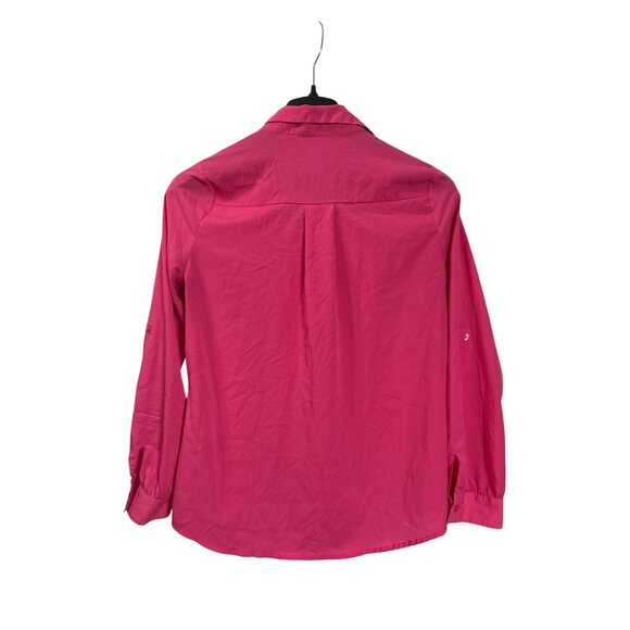 Charming Charlie Bright Pink Button Front Collared Top Womens M Lightweight - Picture 2 of 5